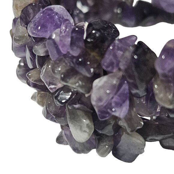 Amethyst Chip Stone Chunky Nugget Gemstone Cluster Stretch Bracelet Jewelry - Picture 3 of 4